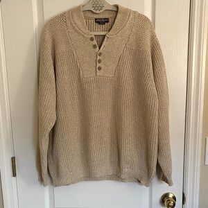 Eddie Bauer Vtg. Men's Tan Buttoned Crewneck Grandpa Sweater 100% cotton